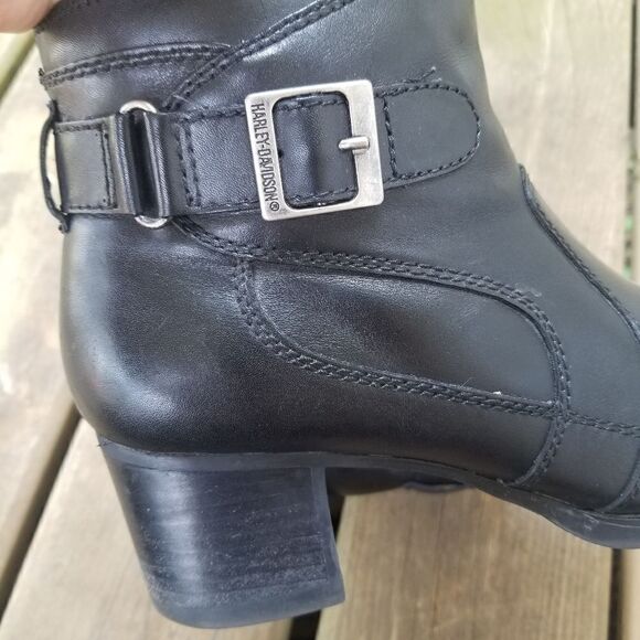 Harley Davidson 84296 Black Leather Zip Ankle Booties 9 - Picture 6 of 9